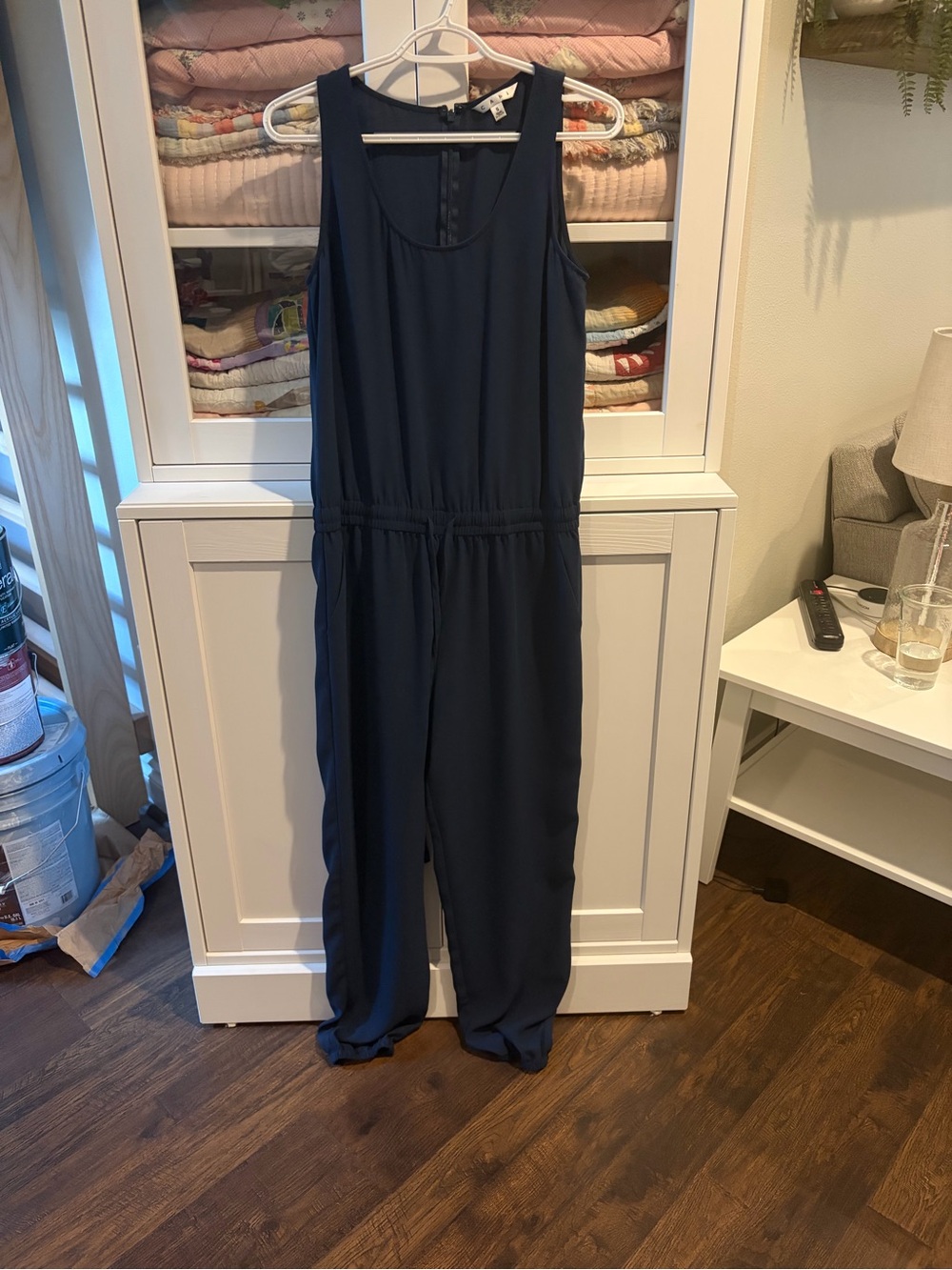 CAbi Navy Sleeveless Jumpsuit with Elastic Waistband